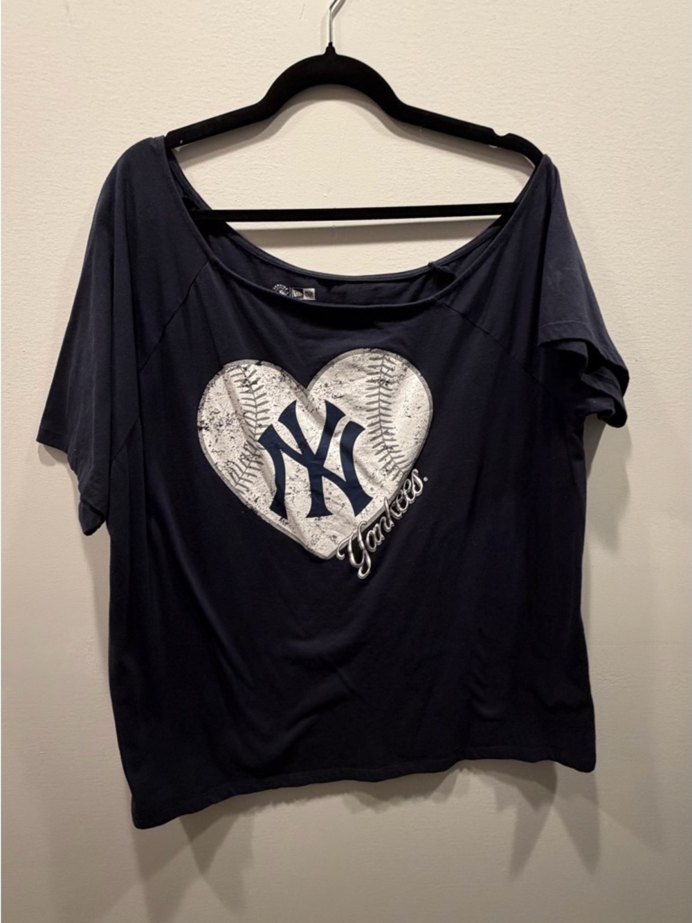 Torrid- NY Yankees Off-Shoulder Heart Logo Tee - Navy - Picture 2 of 5